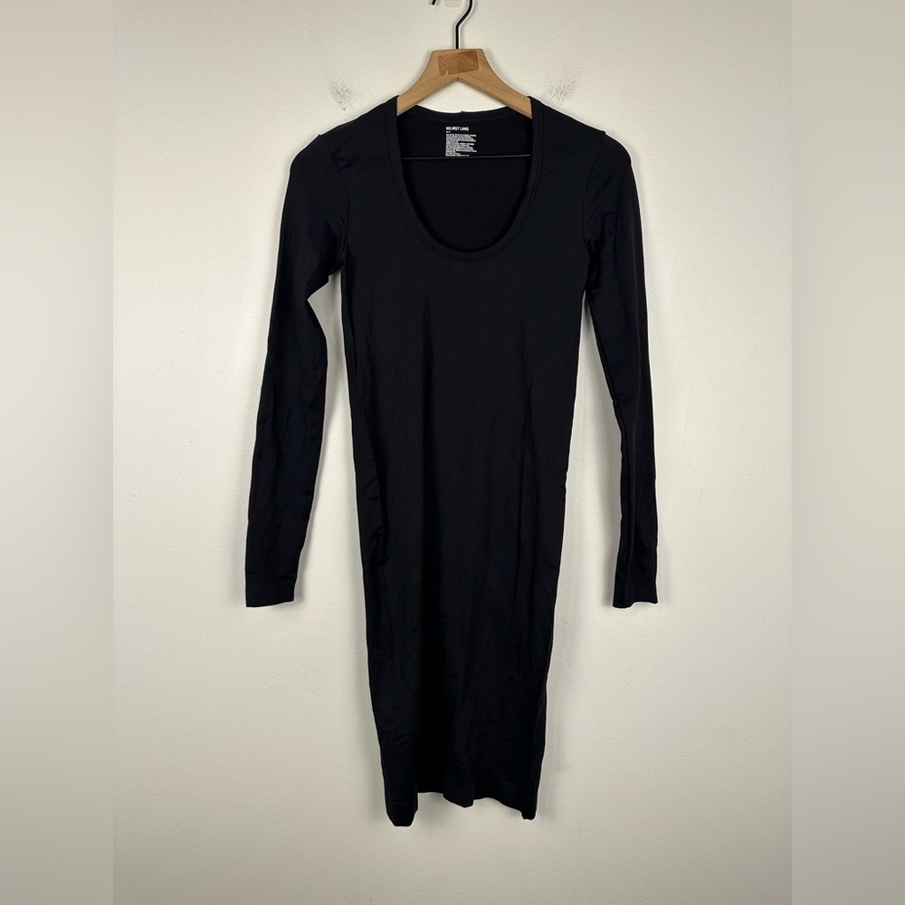 Helmut Lang Black Scoop Neck Bodycon Long Sleeves Basic Stapple Sz XS‎ - Picture 2 of 5